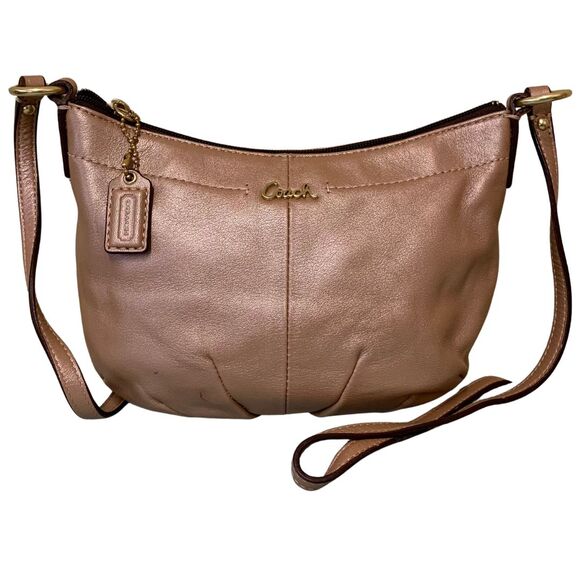 Coach Metallic Leather Small Crossbody with Logo Charm - Picture 1 of 13